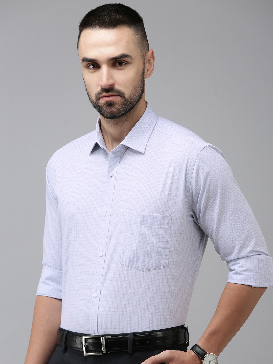 

Park Avenue Men Slim Fit Micro Checks Formal Shirt, Blue