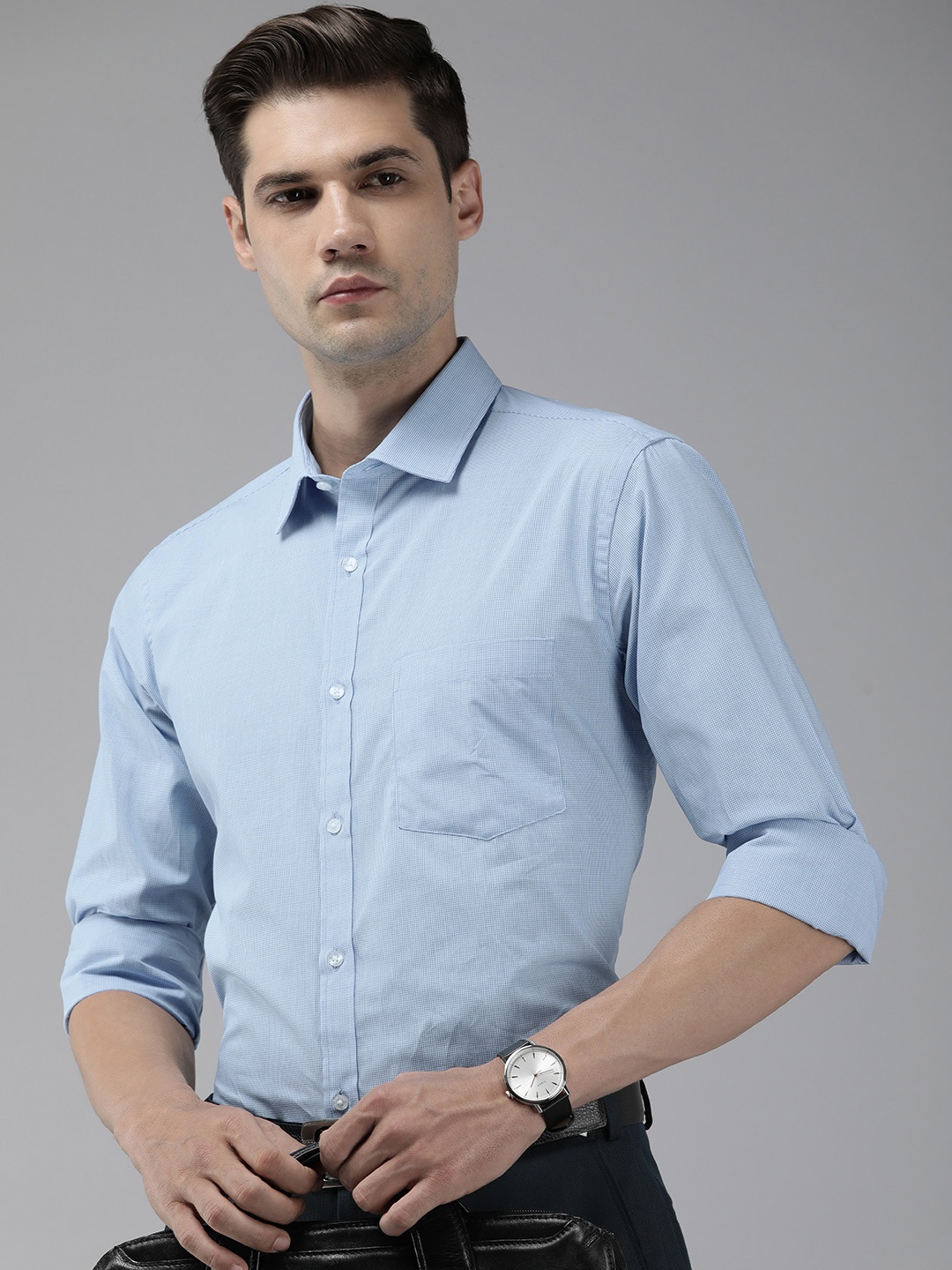 

Park Avenue Pure Cotton Self Design Slim Fit Textured Formal Shirt, Blue