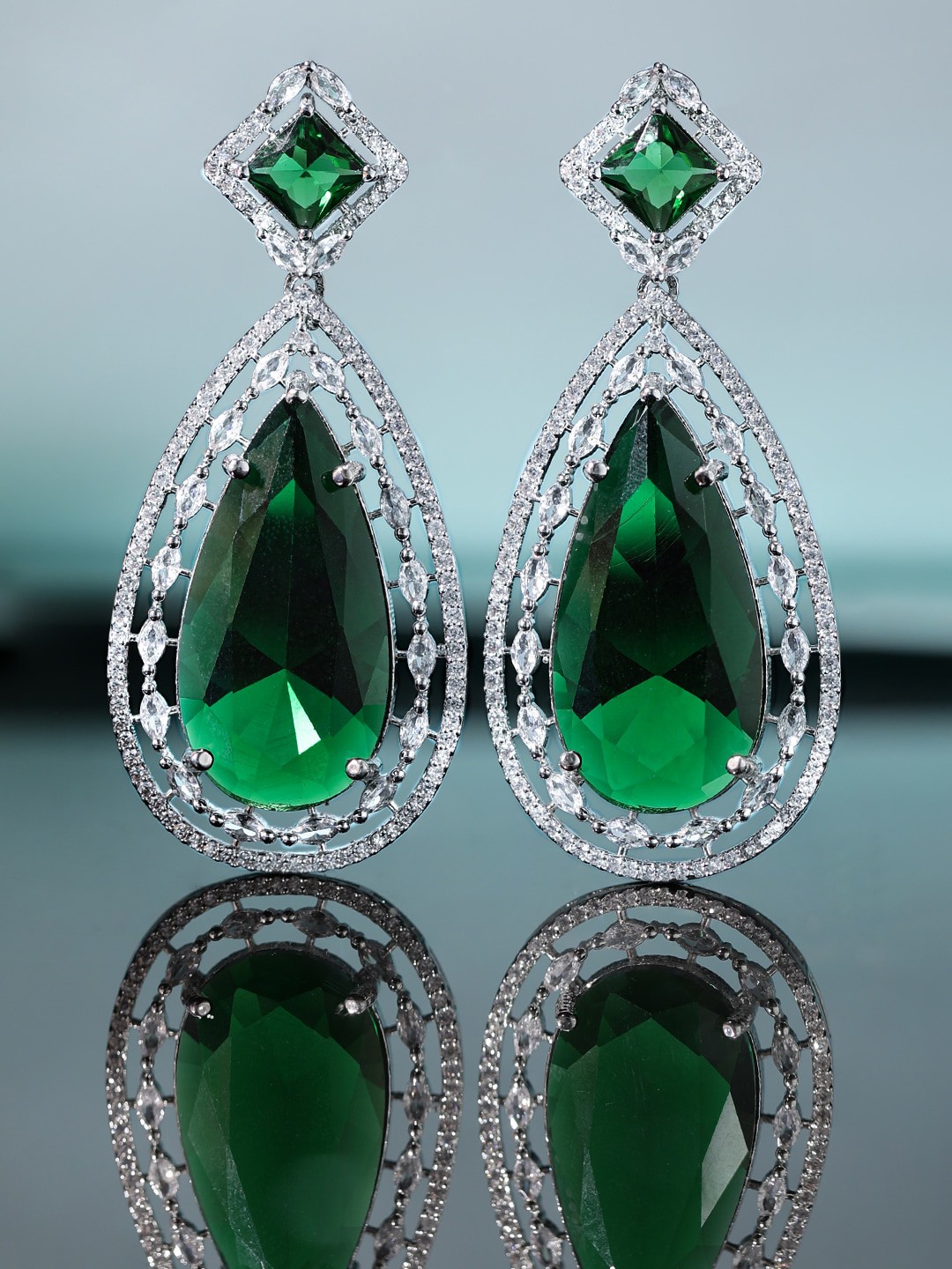 

Rubans Rhodium-Plated Geometric Drop Earrings, Silver
