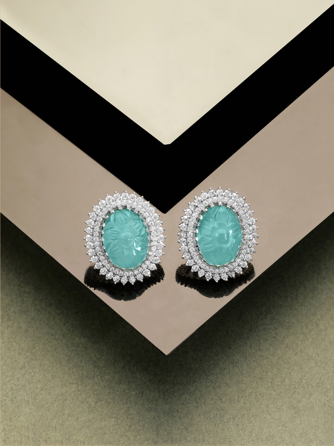 

Rubans Rhodium-Plated Geometric Studs Earrings, Silver