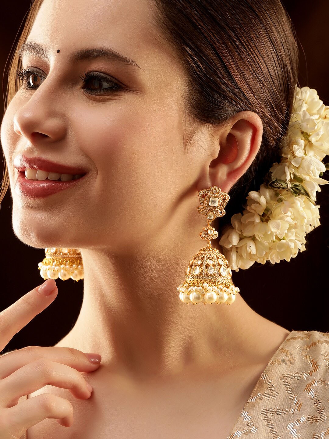 

Rubans Gold-Plated Dome Shaped Jhumkas