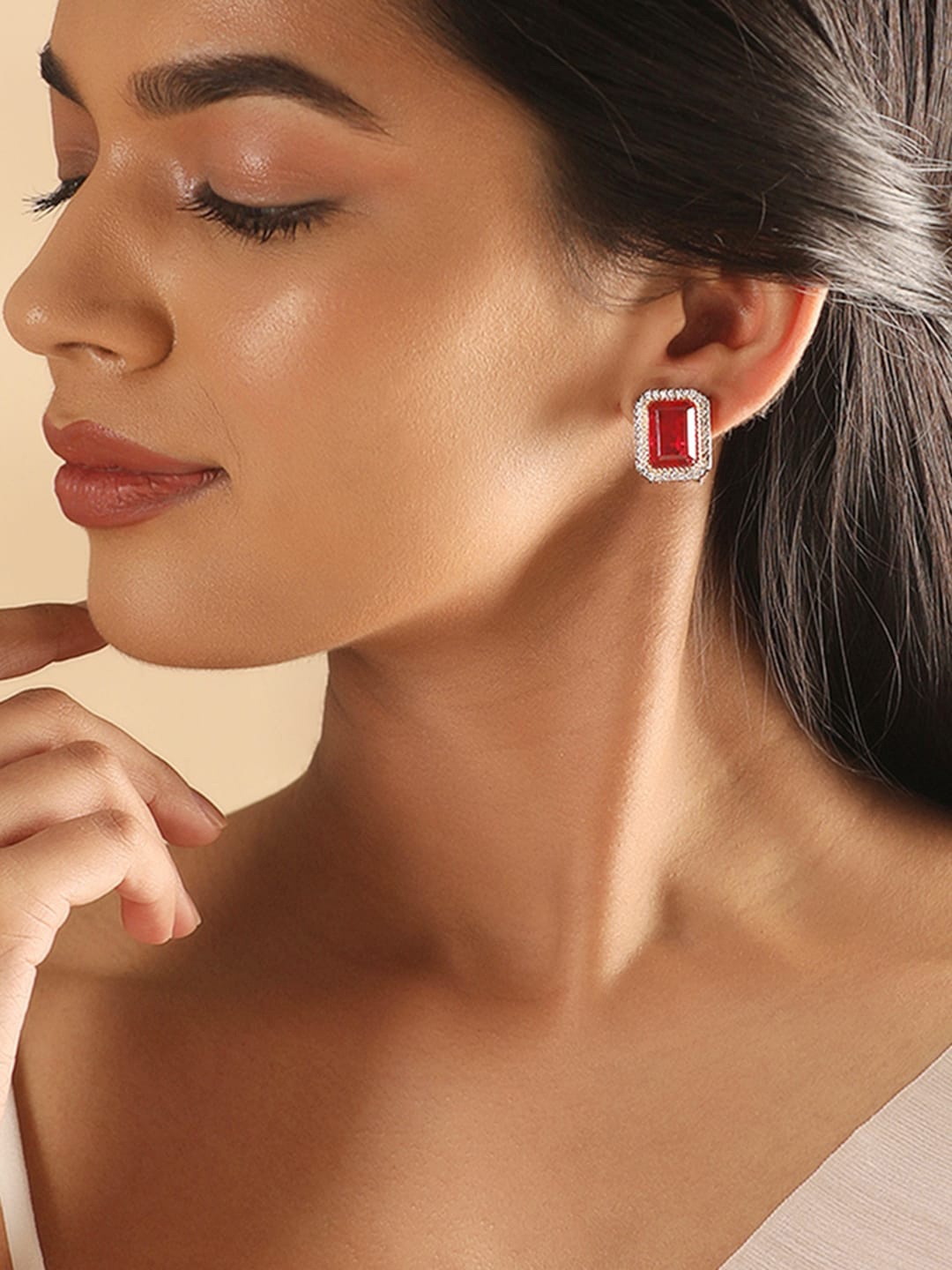 

Rubans Gold-Plated Geometric Studs Earrings, Silver
