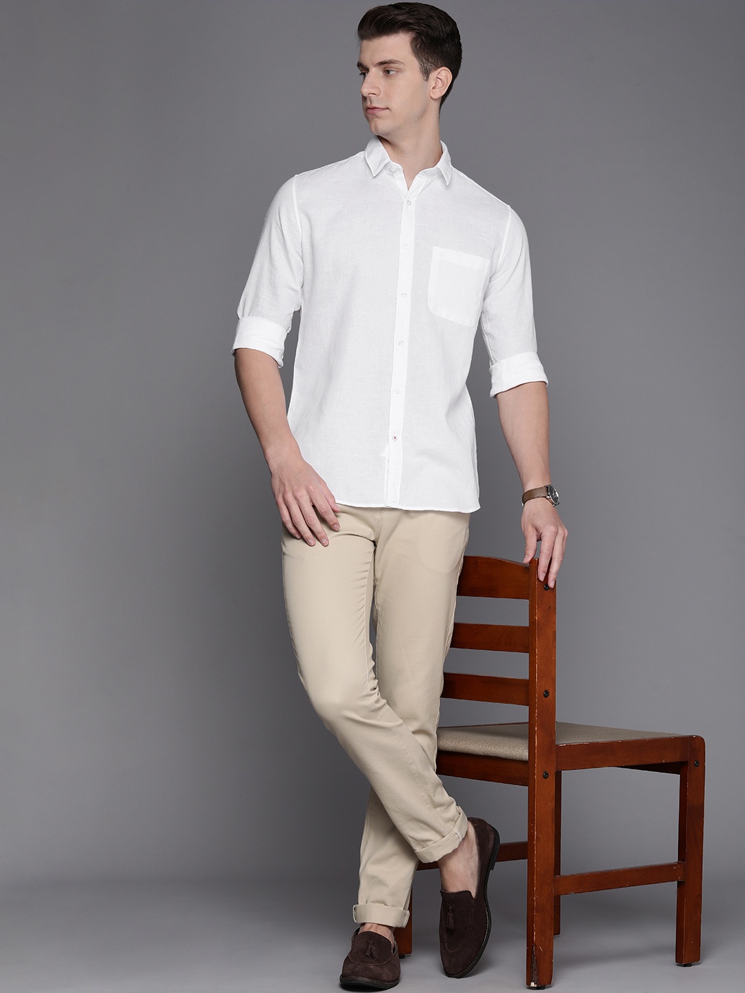 

Raymond Solid Slim Fit Cotton Linen Formal Shirt, White