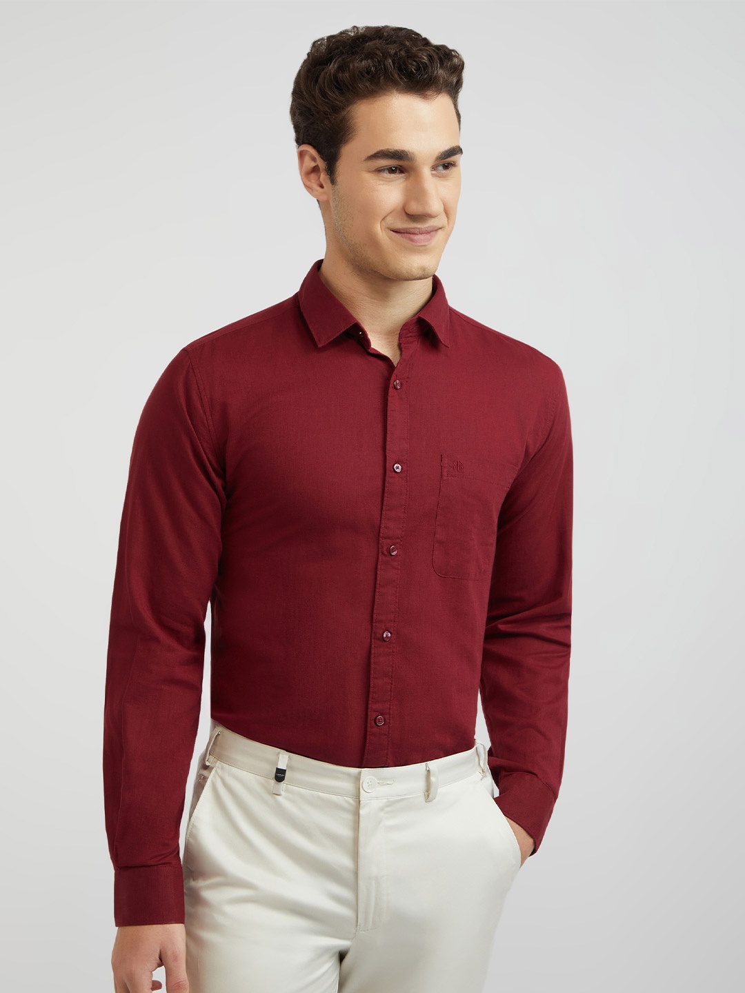 

Raymond Cotton Linen Solid Slim Fit Casual Shirt, Maroon