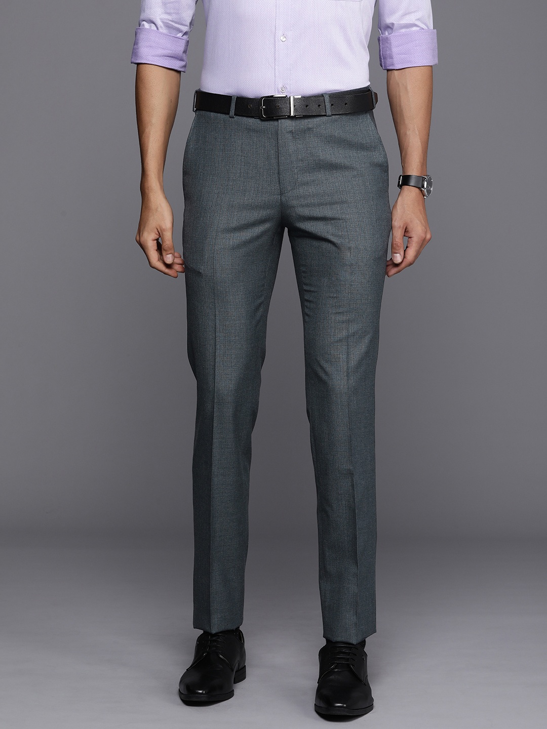 

Raymond Men Checked Slim Fit Formal Trousers, Blue