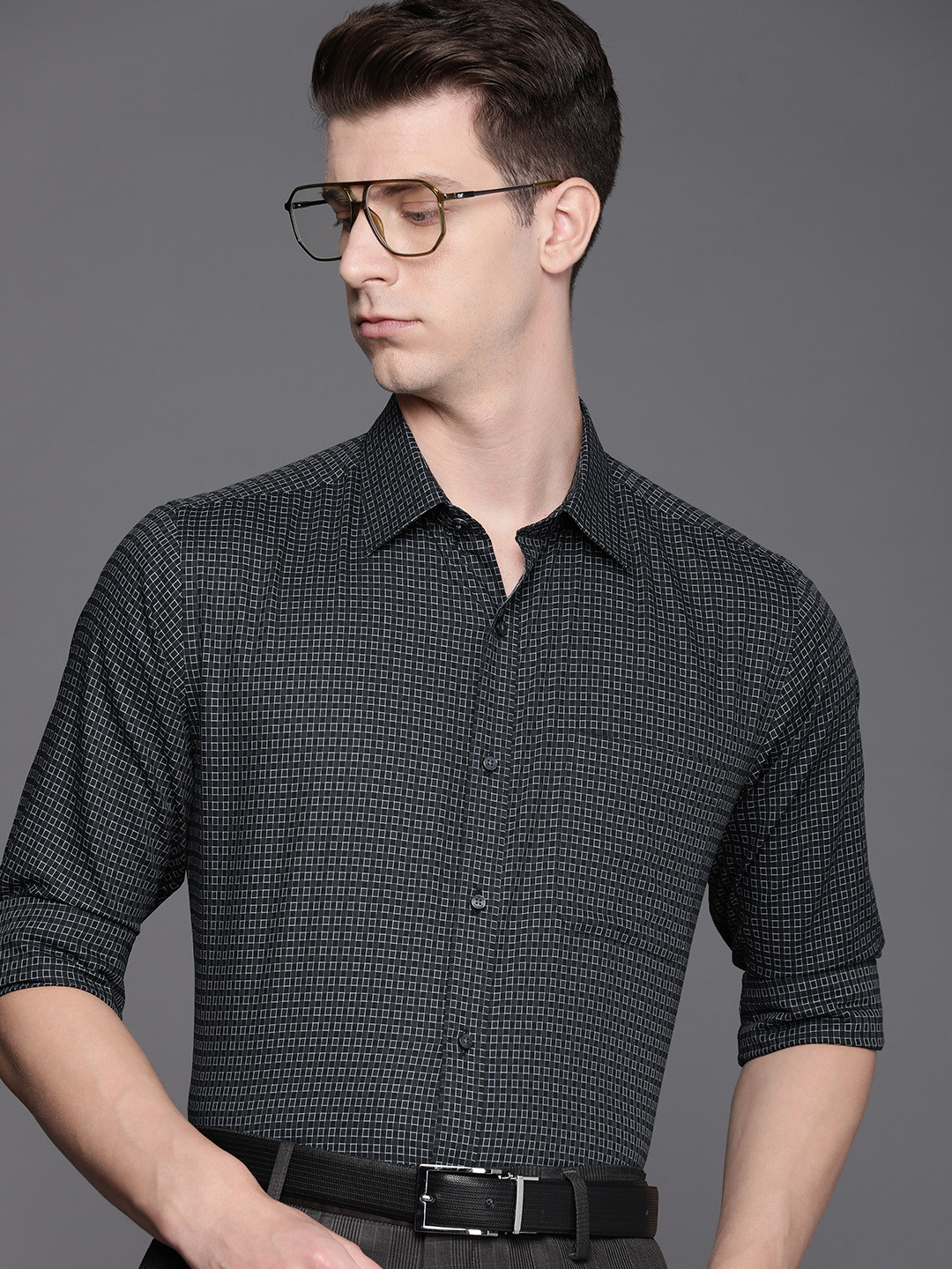 

Raymond Men Pure Cotton Slim Fit Printed Formal Shirt, Black