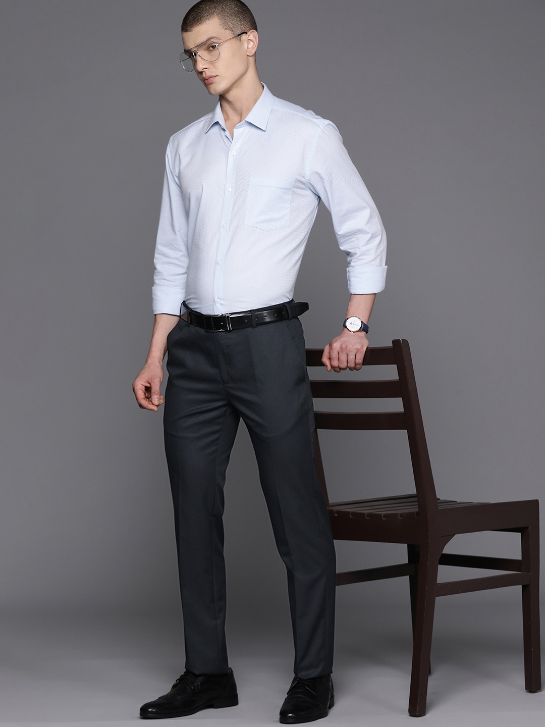 

Raymond Men Slim Fit Formal Trousers, Navy blue
