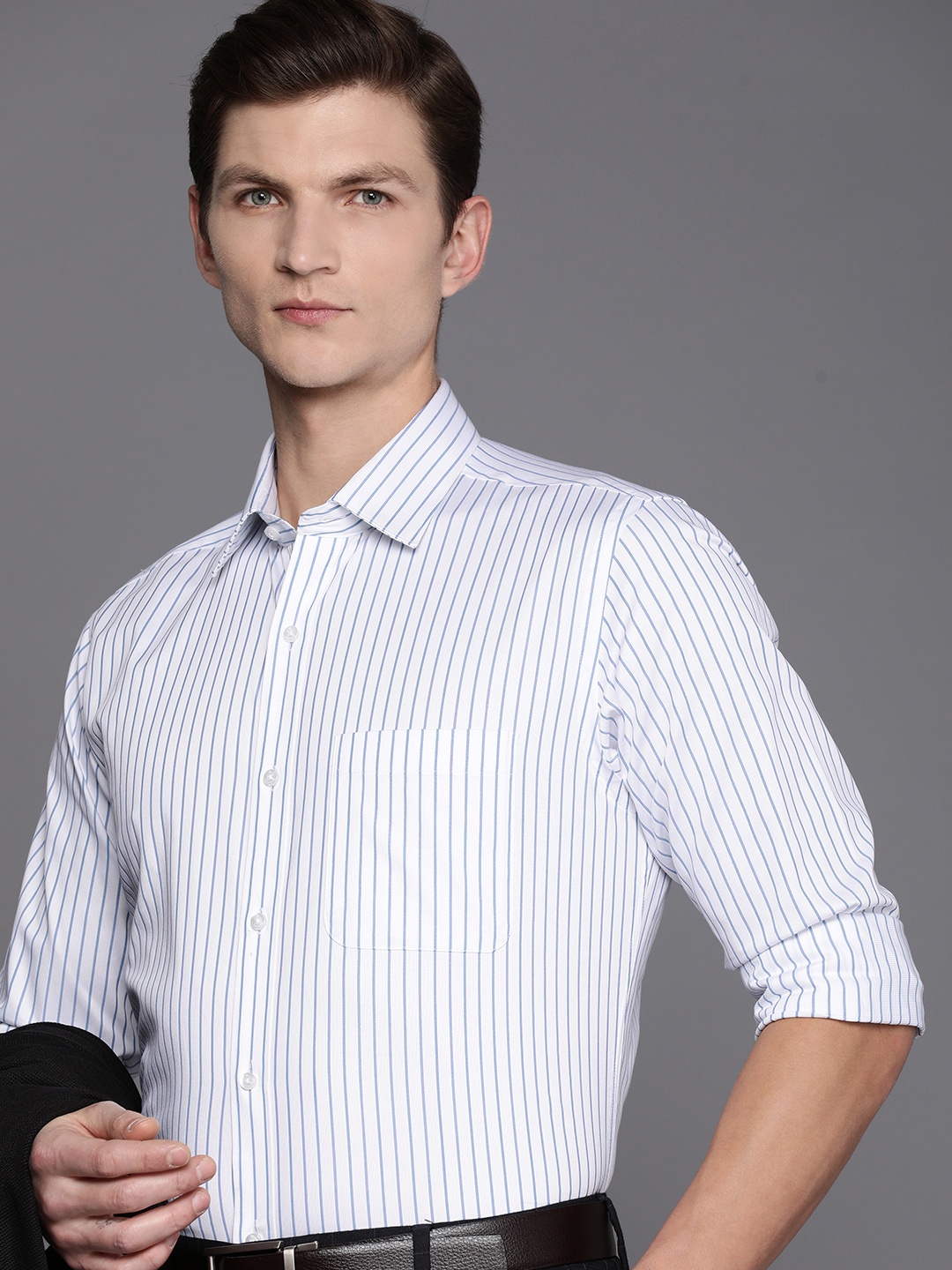 

Raymond Men Pure Cotton Slim Fit Striped Formal Shirt, Blue