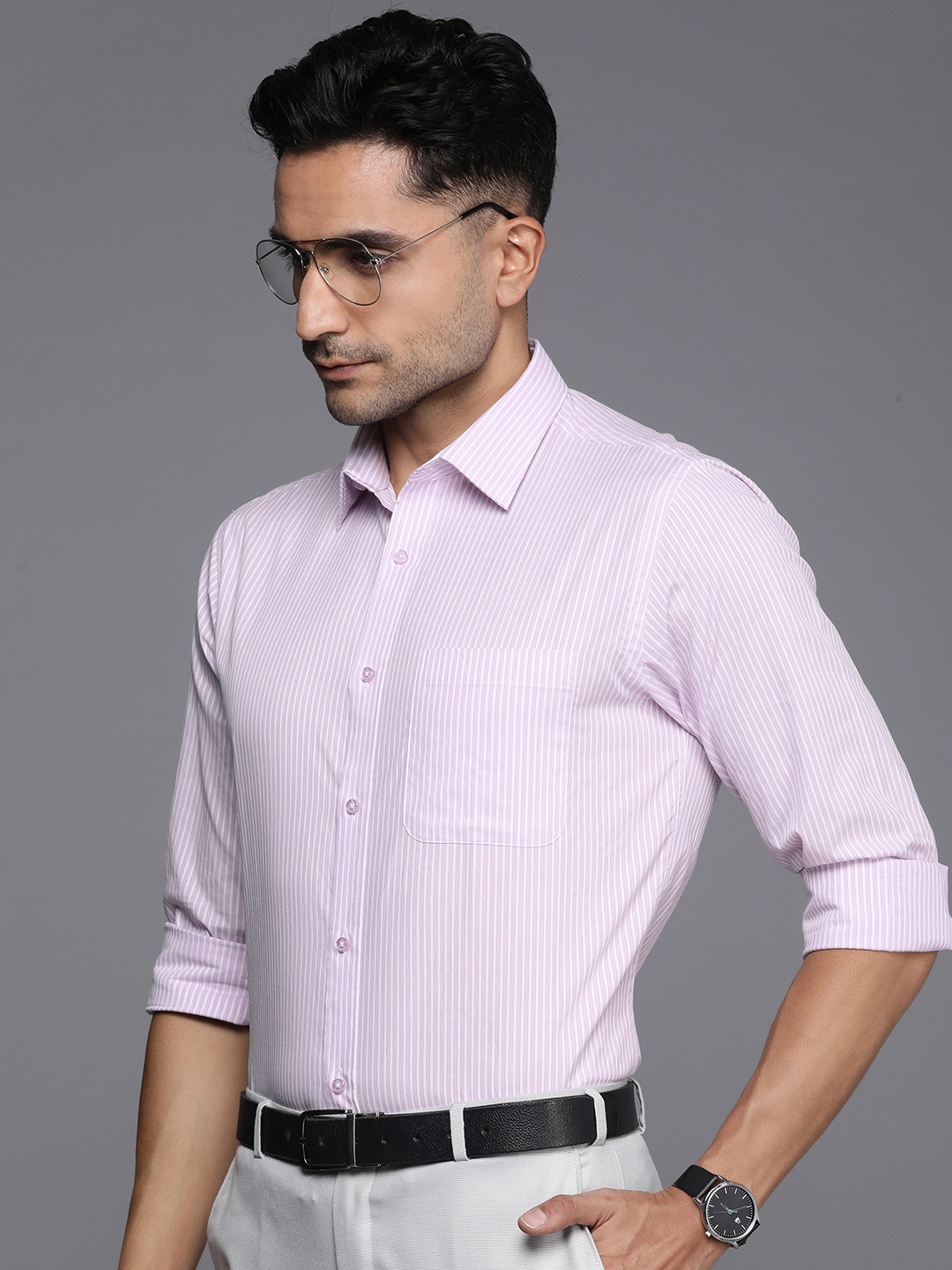 

Raymond Men Pure Cotton Slim Fit Striped Formal Shirt, White