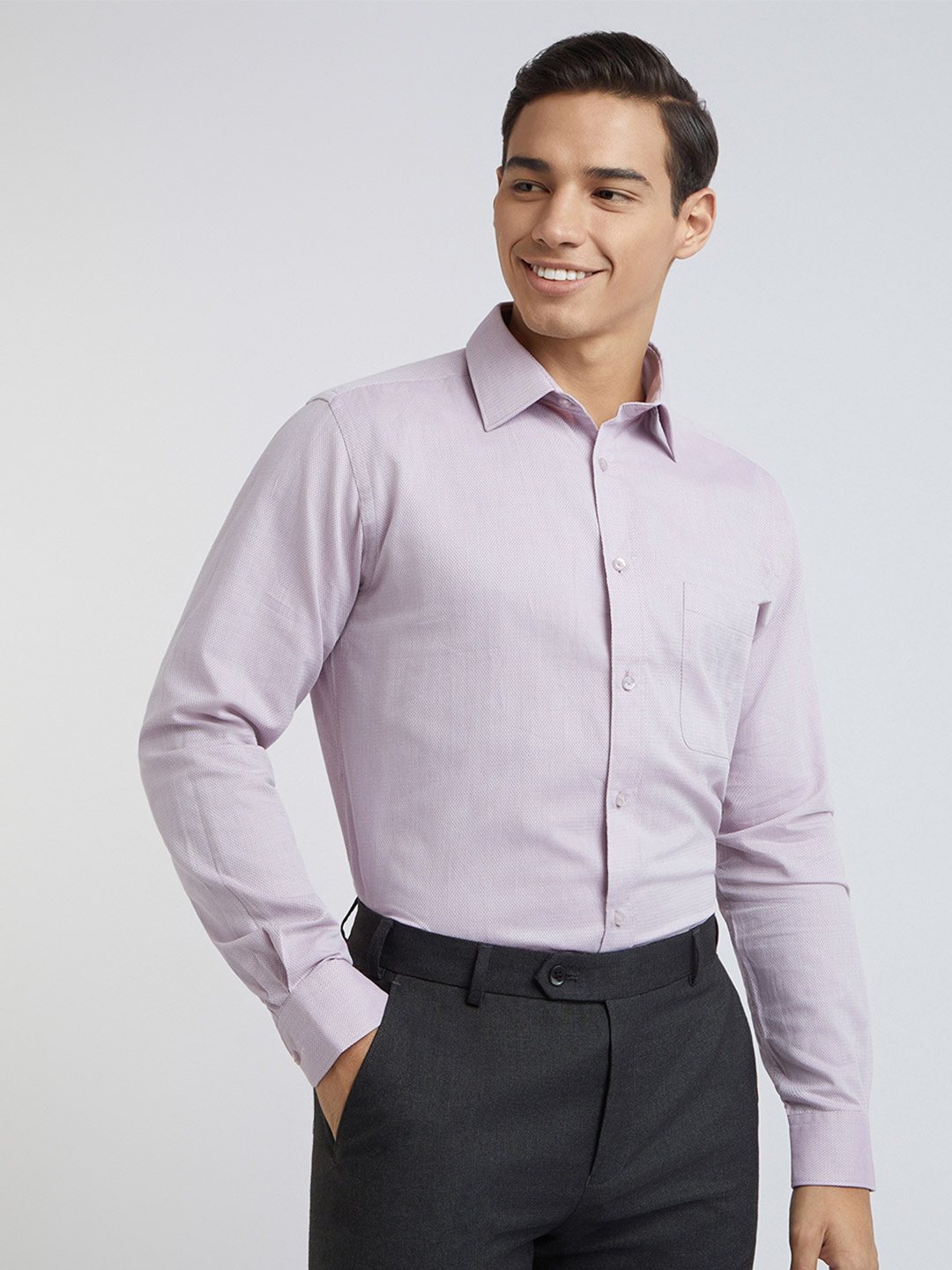 

Raymond Self Design Slim Fit Pure Cotton Formal Shirt, Violet