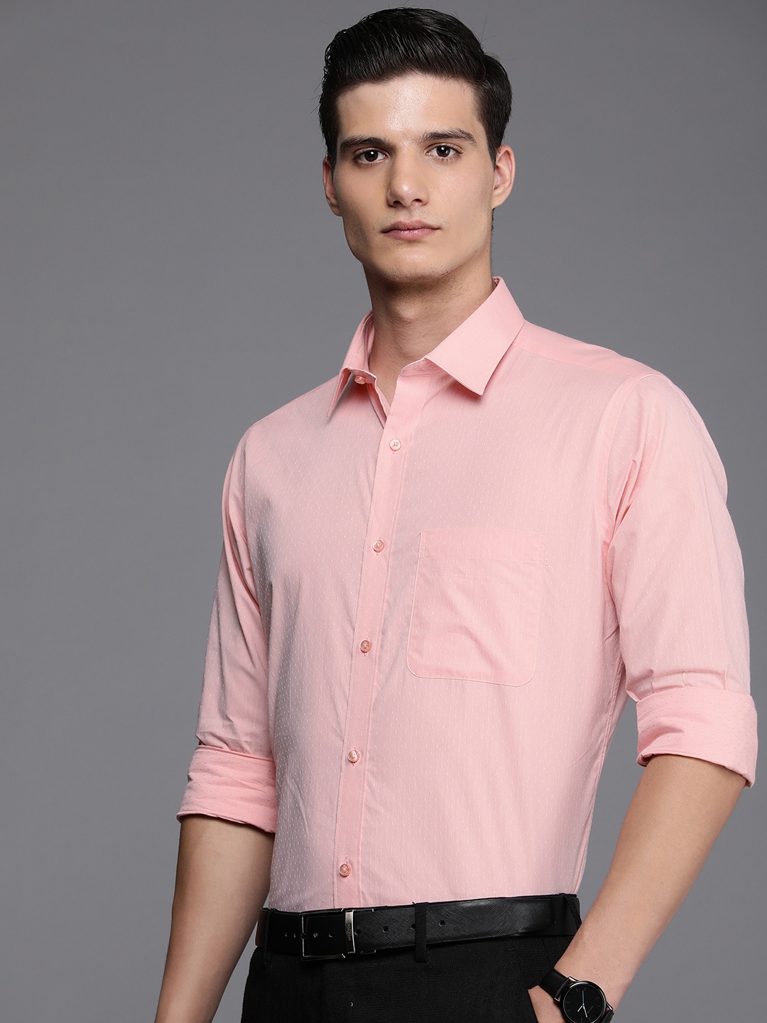 

Raymond Self Design Slim Fit Pure Cotton Formal Shirt, Peach