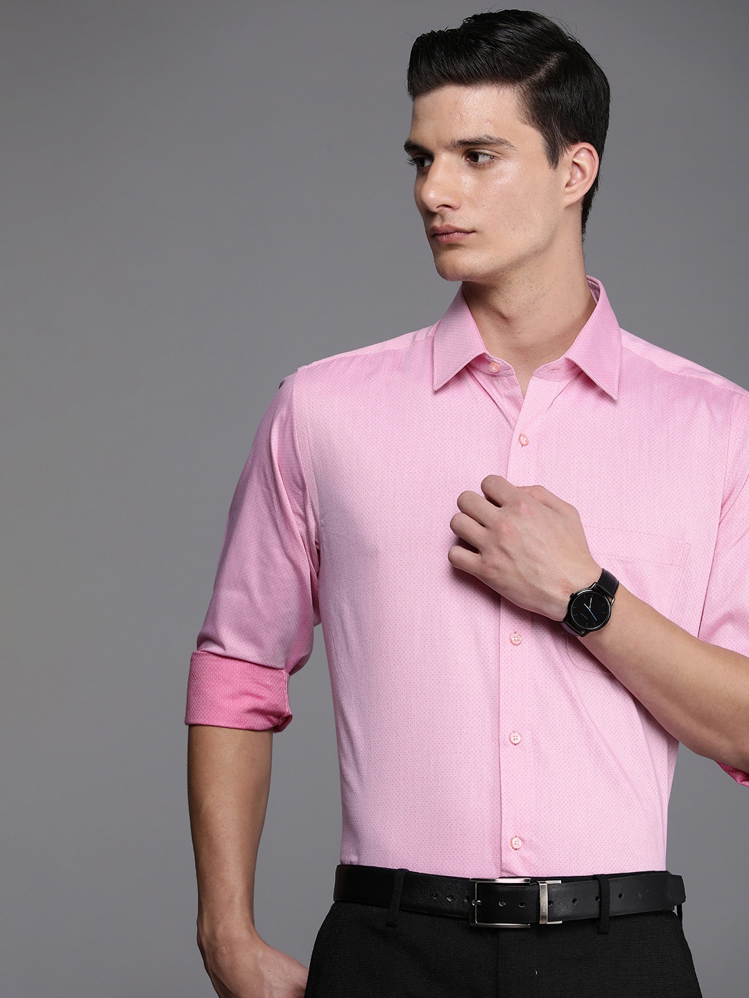

Raymond Self Design Slim Fit Pure Cotton Formal Shirt, Pink