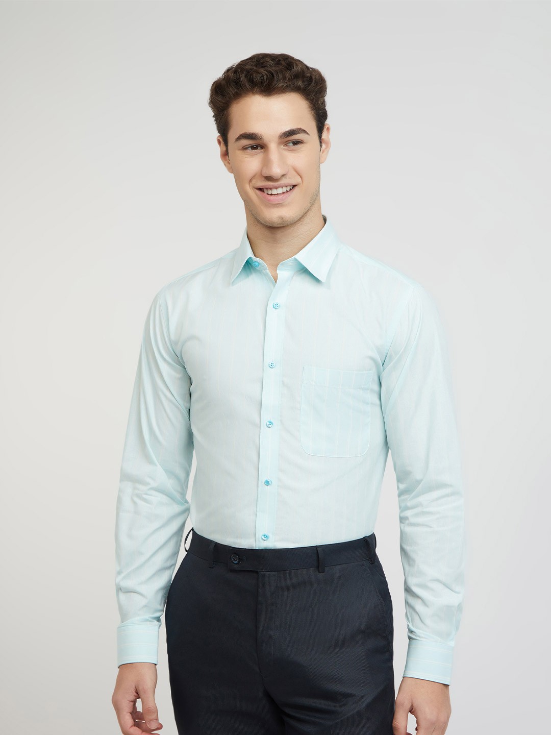 

Raymond Pure Cotton Slim Fit Striped Formal Shirt, Blue