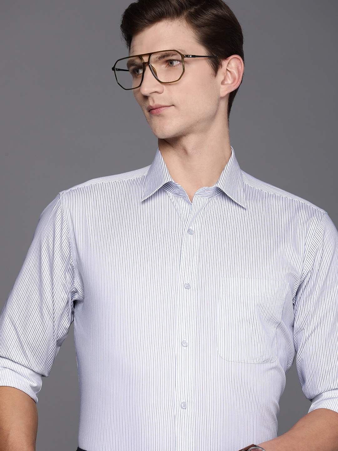 

Raymond Men Pure Cotton Slim Fit Striped Formal Shirt, Blue