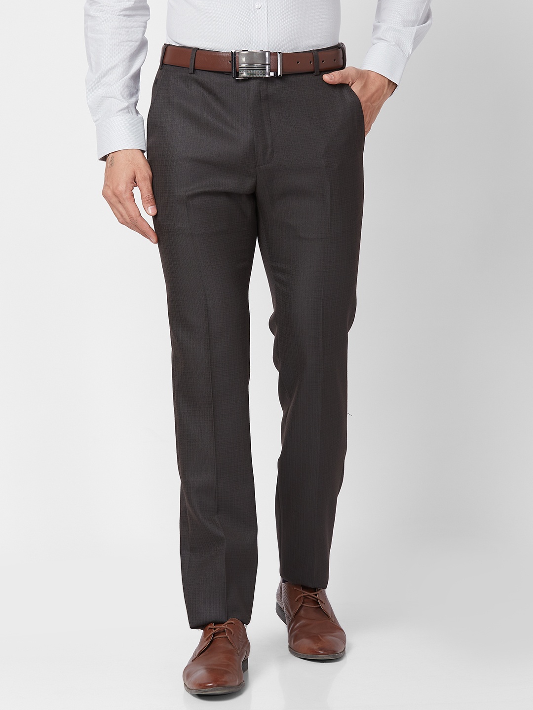 

Raymond Men Textured Slim Fit Formal Trousers, Coffee brown