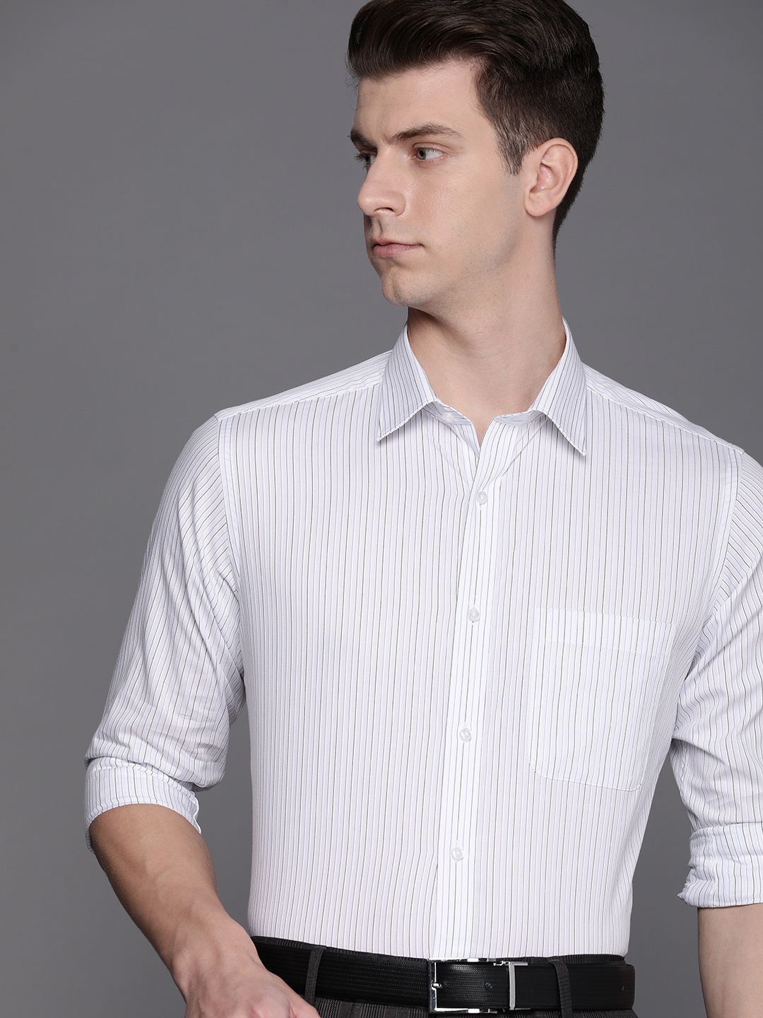 

Raymond Men Pure Cotton Slim Fit Striped Formal Shirt, White