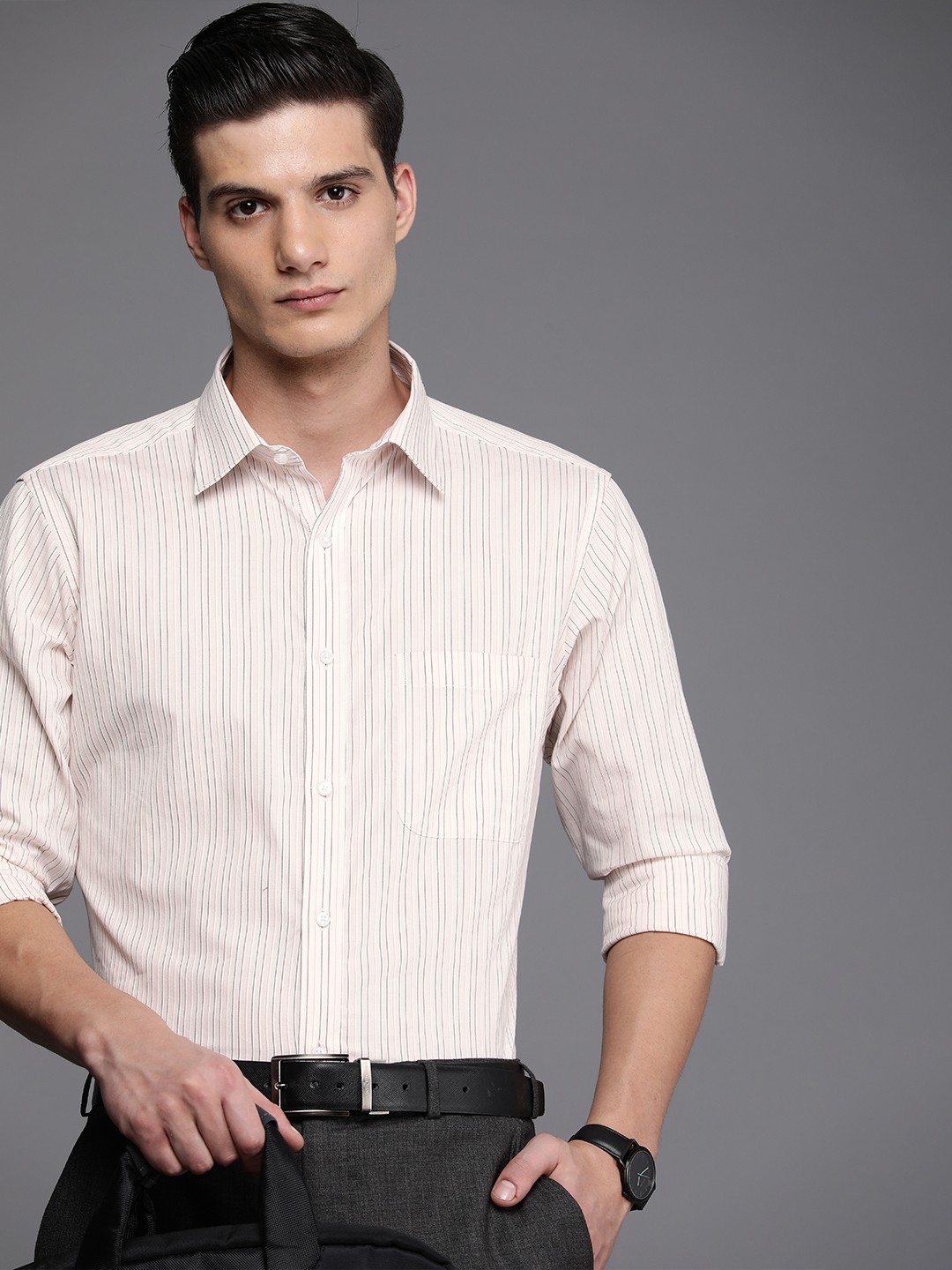 

Raymond Self Design Slim Fit Pure Cotton Formal Shirt, Off white