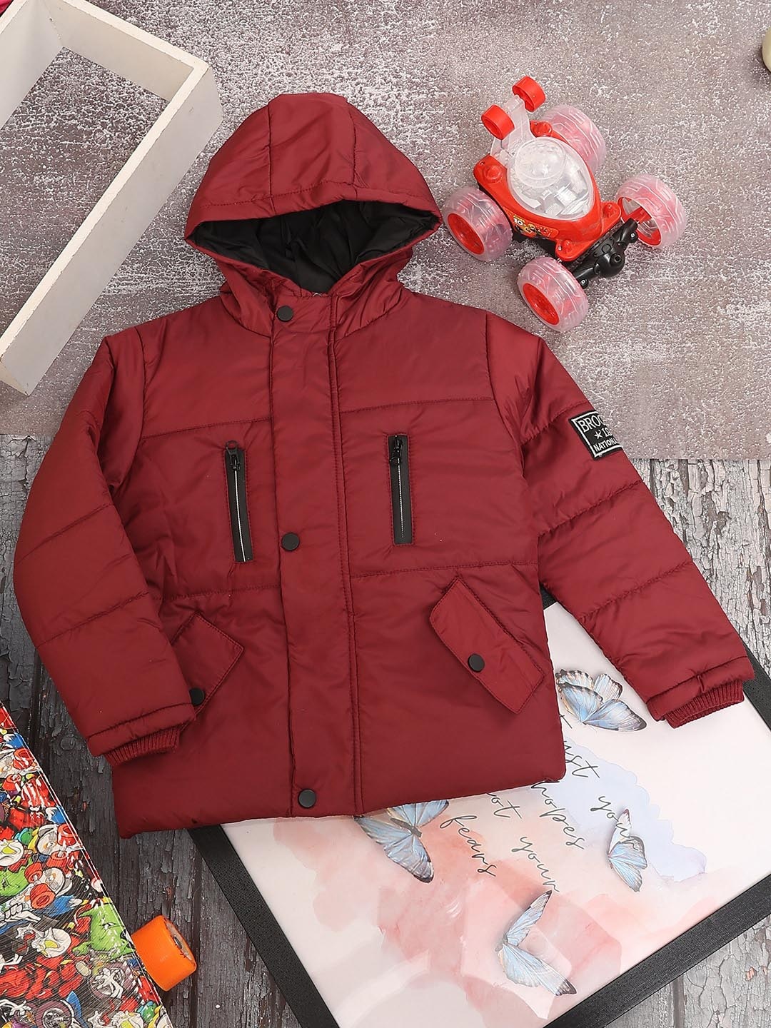 

V-Mart Boys Hooded Lightweight Cotton Puffer Jacket, Maroon