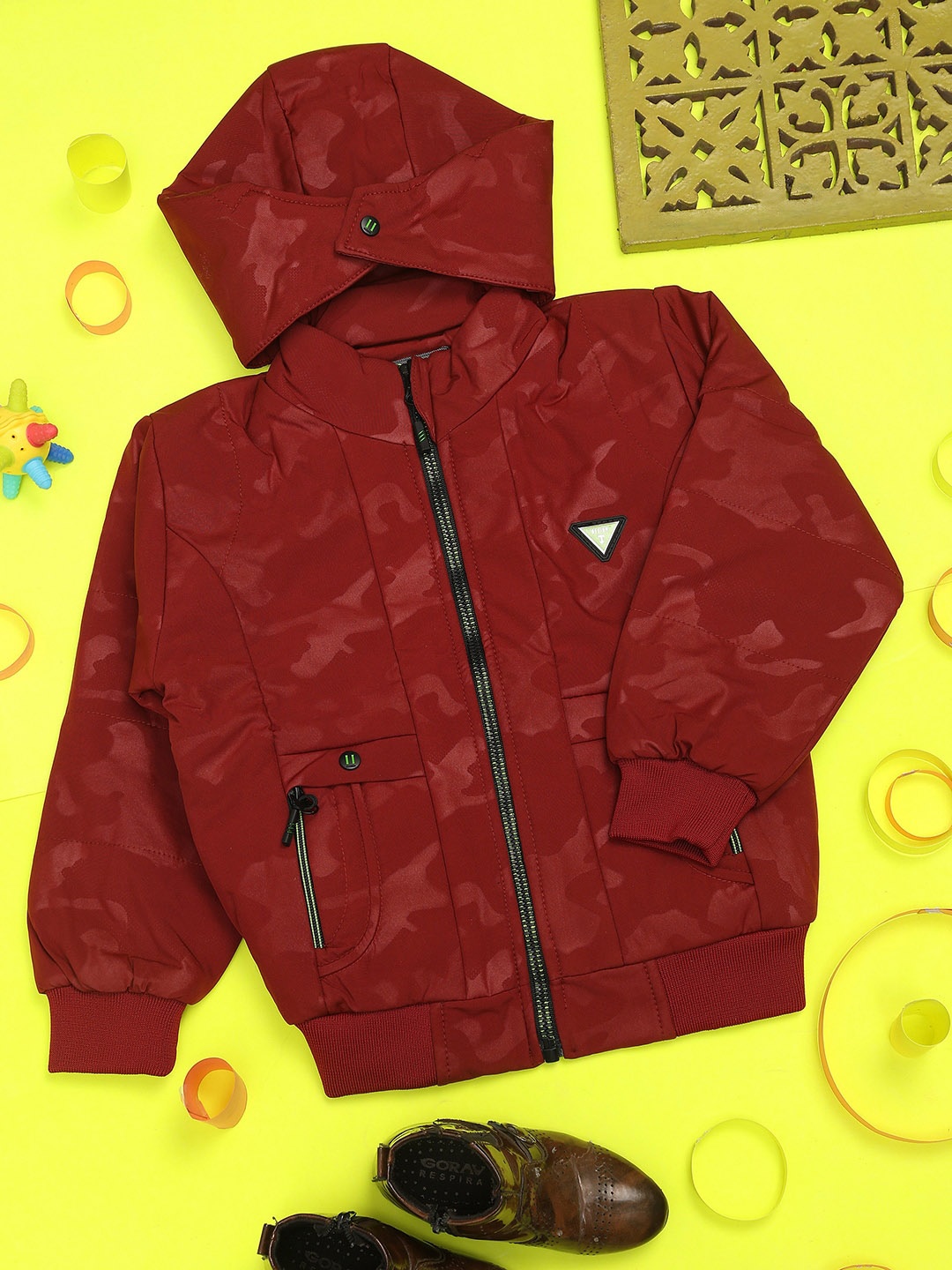 

V-Mart Boys Camouflage Printed Hooded Lightweight Cotton Bomber Jacket, Maroon