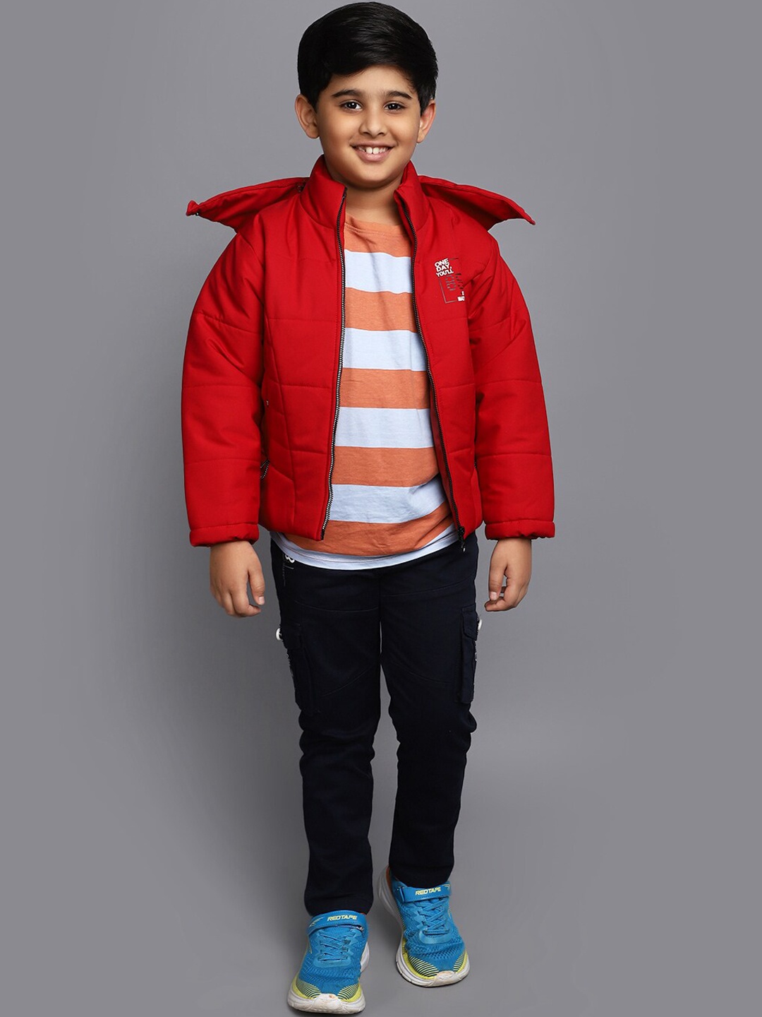 

V-Mart Boys Hooded Lightweight Cotton Puffer Jacket, Red