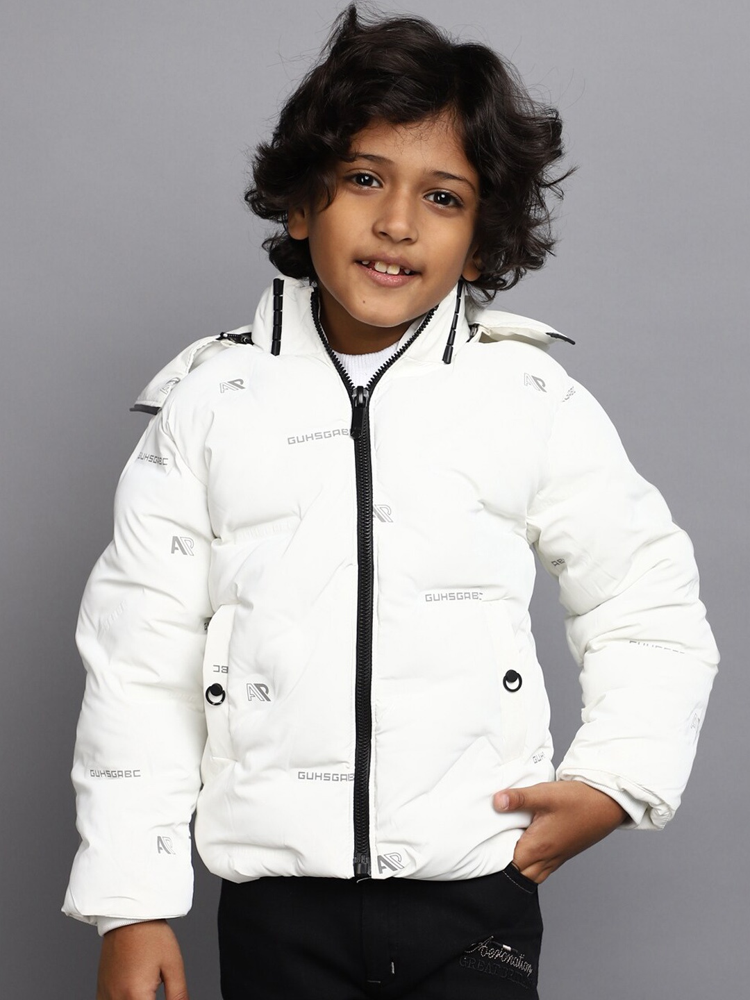 

V-Mart Boys Typography Printed Lightweight Puffer Jacket, White