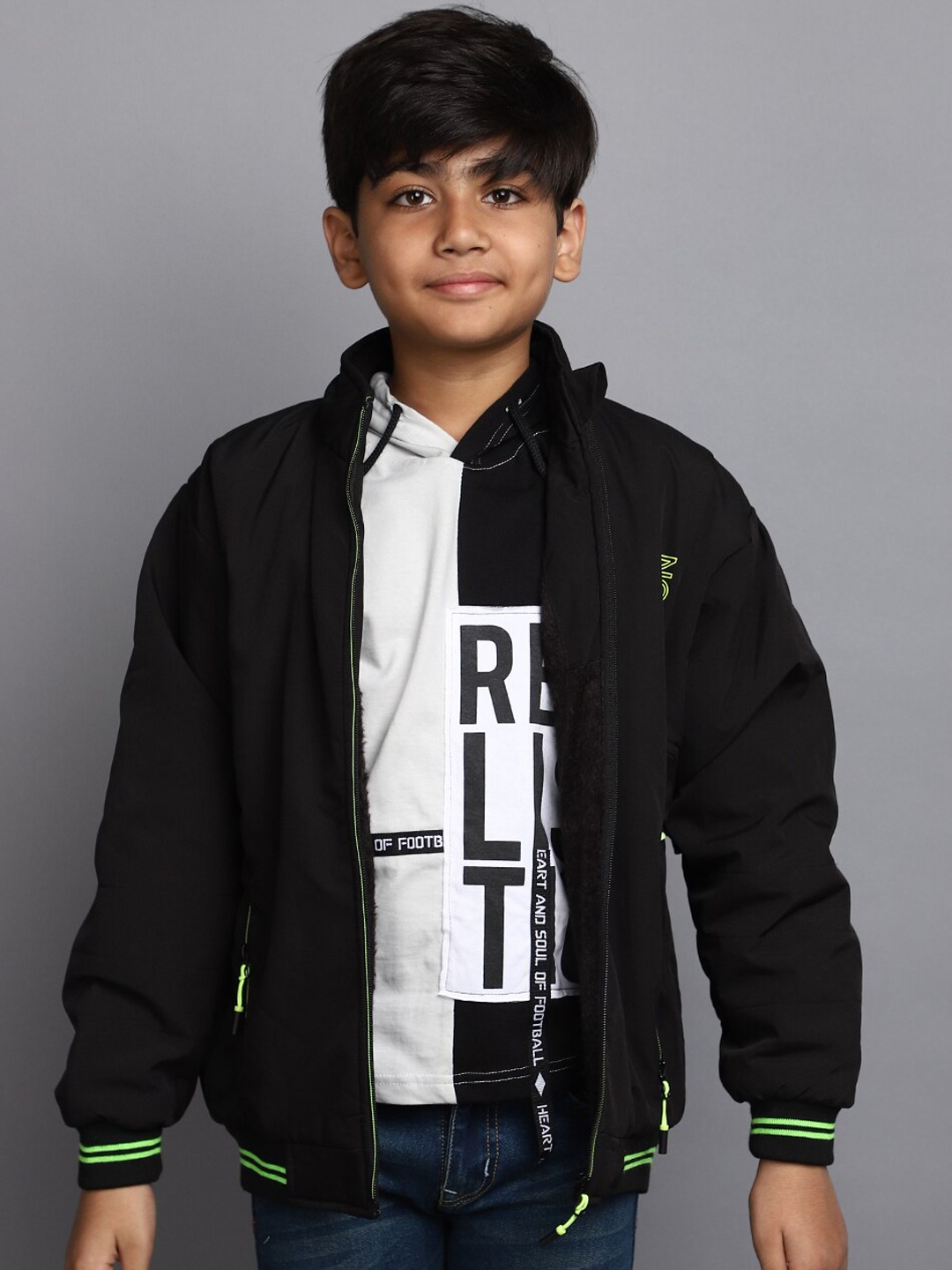 

V-Mart Boys Hooded Lightweight Cotton Bomber Jacket, Black