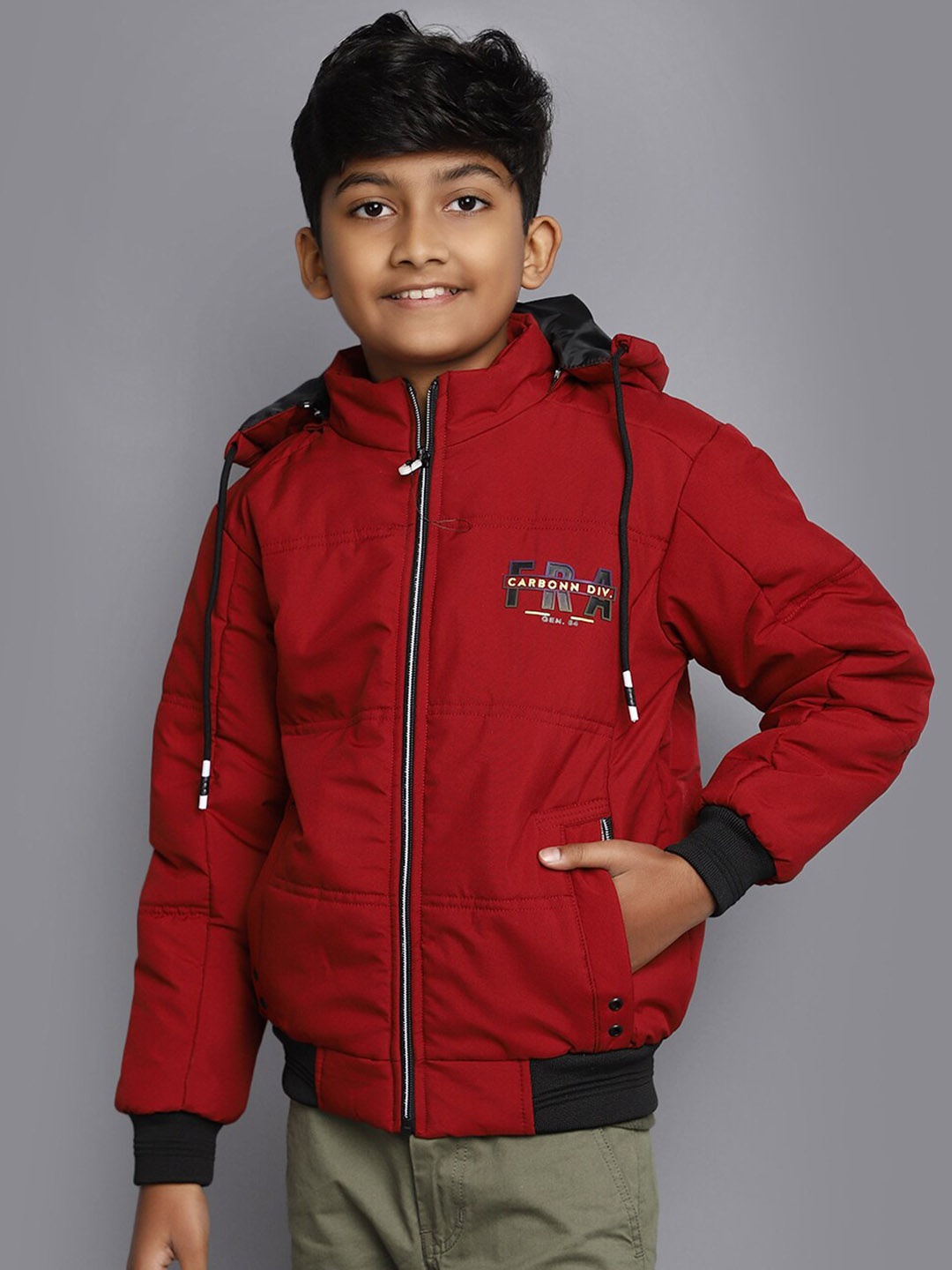 

V-Mart Boys Lightweight Hooded Cotton Bomber Jacket, Maroon