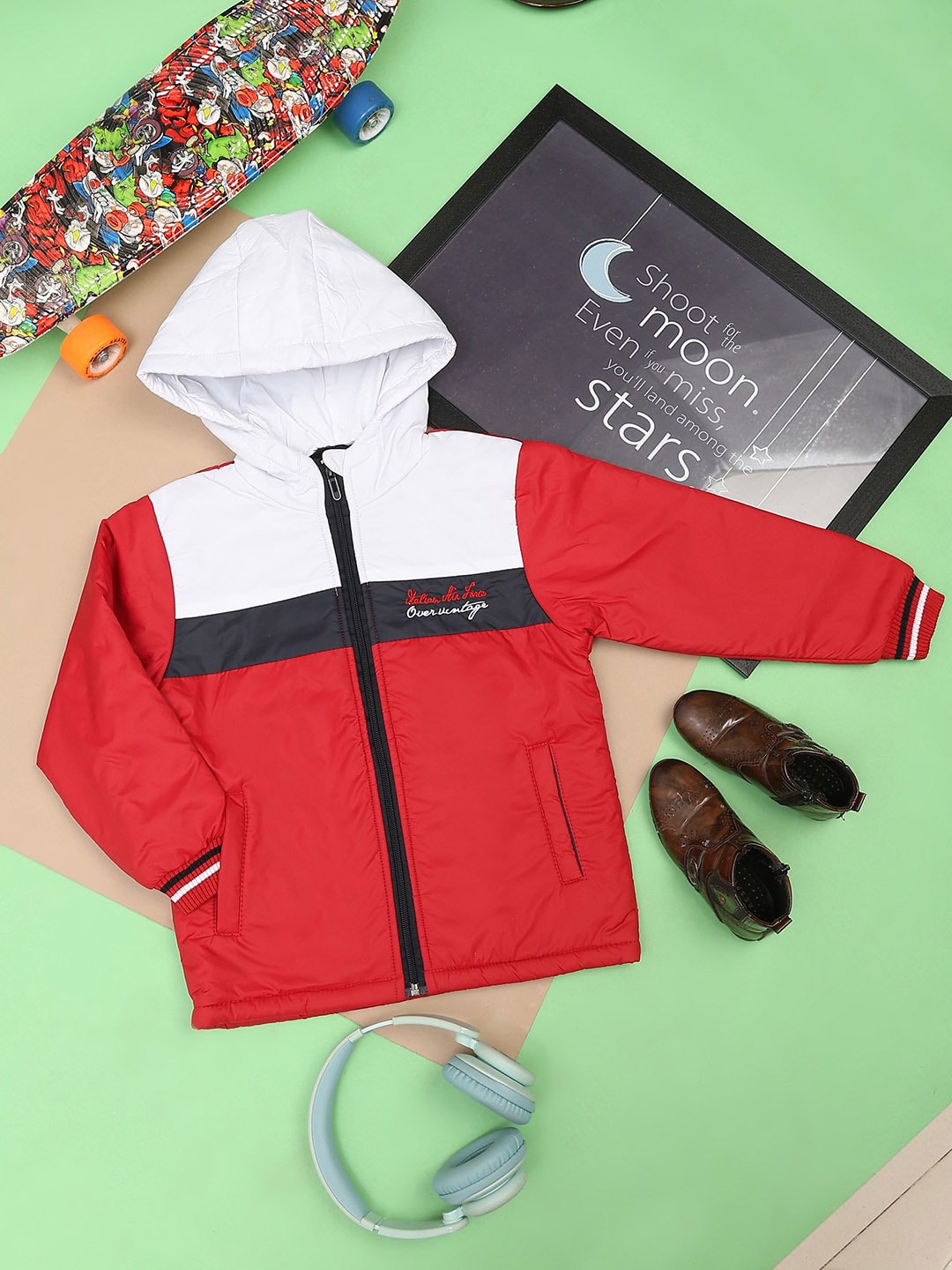 

V-Mart Boys Colourblocked Lightweight Cotton Crop Tailored Jacket, Red