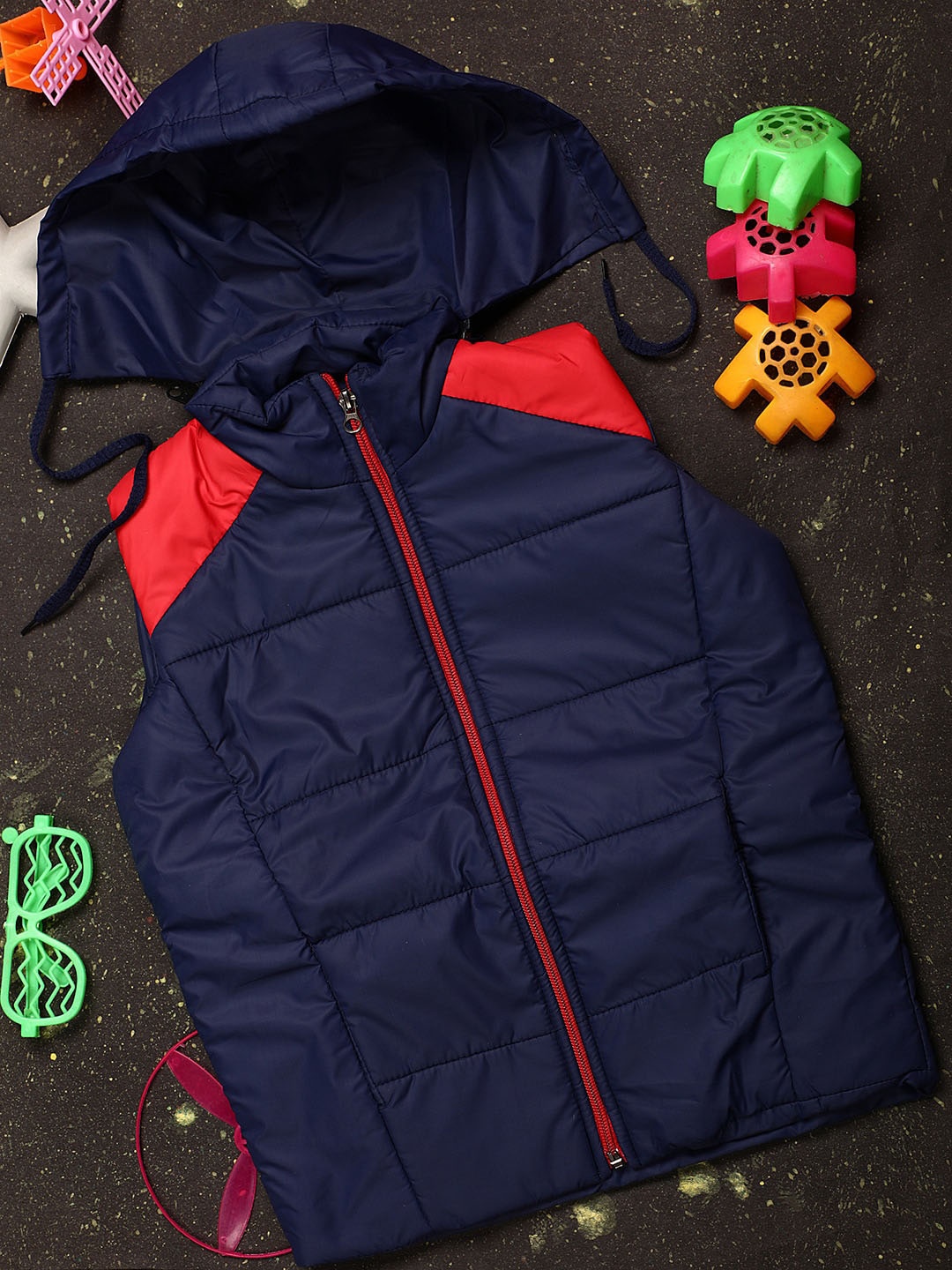 

V-Mart Boys Colourblocked Lightweight Hooded Bomber Jacket, Navy blue