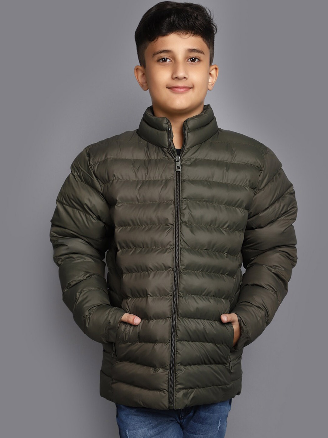

V-Mart Boys Lightweight Mock Collar Puffer Jacket, Green
