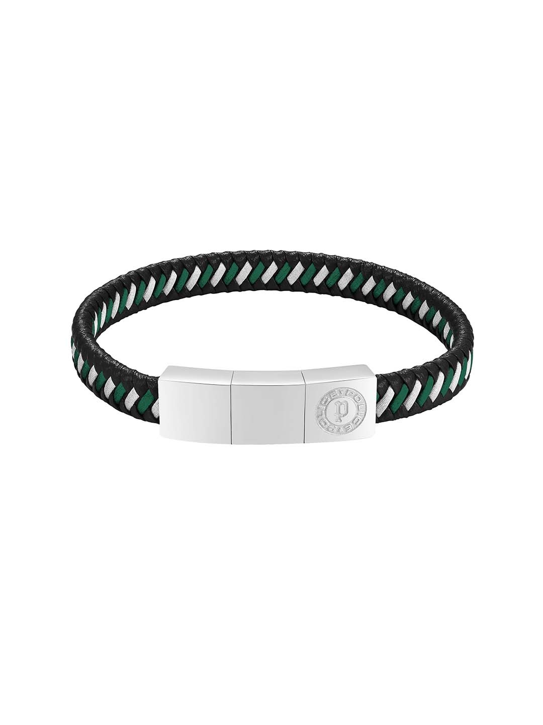 

Police Men Silver-Plated Stainless Steel Wraparound Bracelet, Black