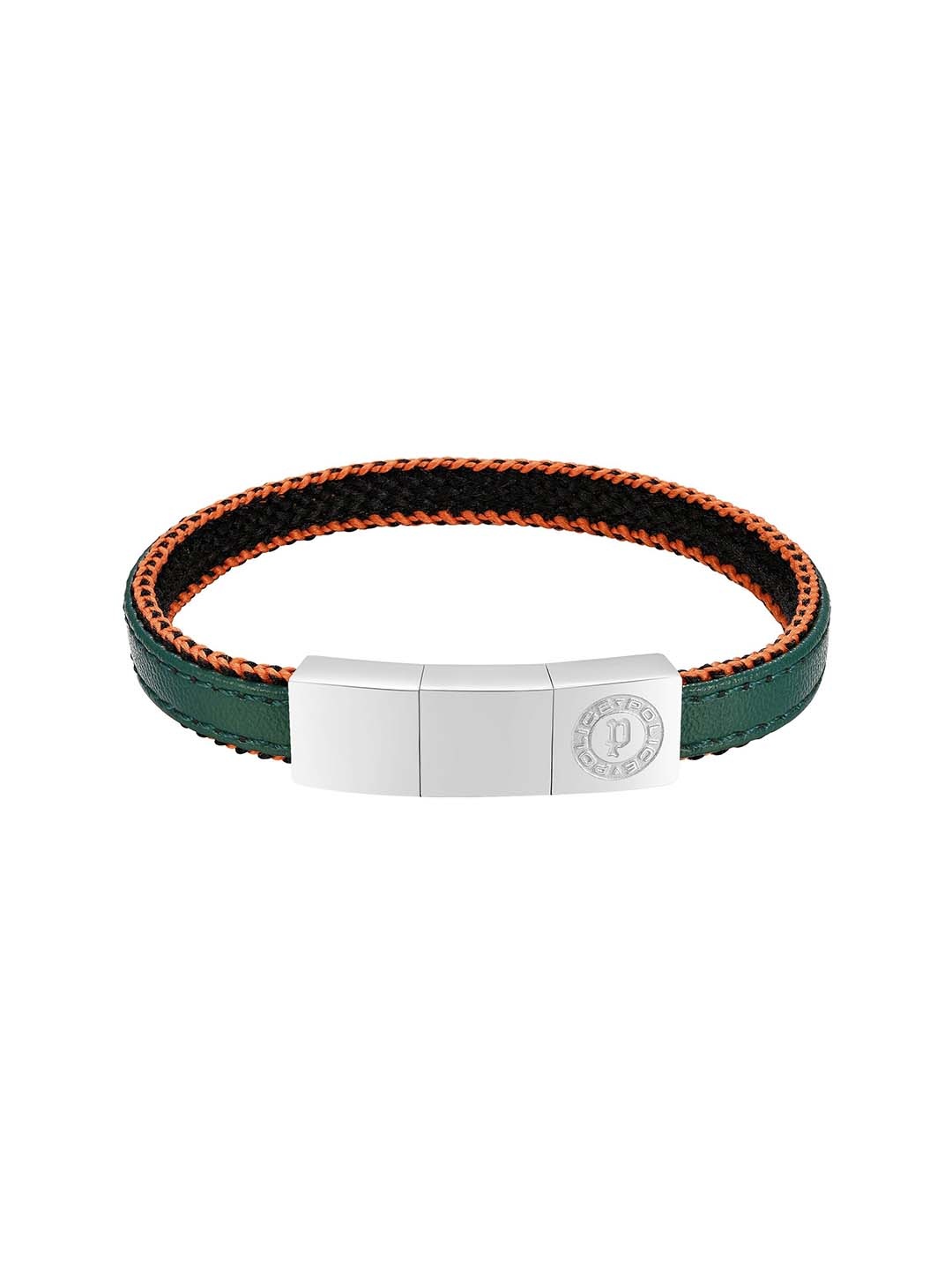 

Police Men Silver-Plated Stainless Steel Wraparound Bracelet, Green