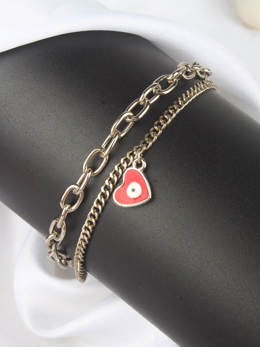 

Stylecast X KPOP Silver-Toned & Red Silver-Plated Charm Bracelet