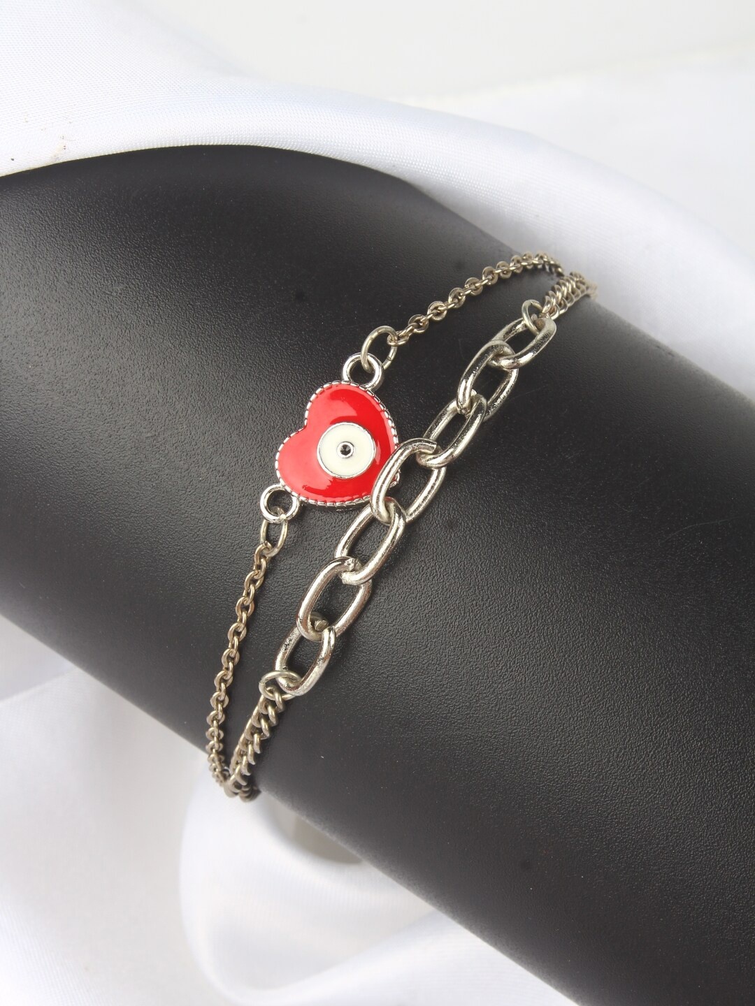 

Stylecast X KPOP Silver-Toned & Red Silver-Plated Charm Bracelet