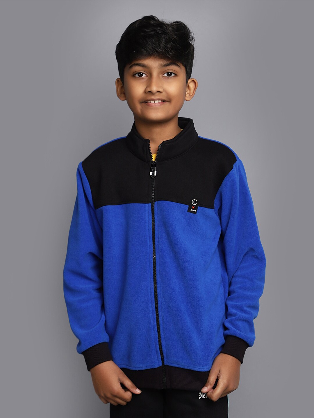 

V-Mart Boys Colourblocked Mock Collar Cotton Front-Open Sweatshirt, Blue