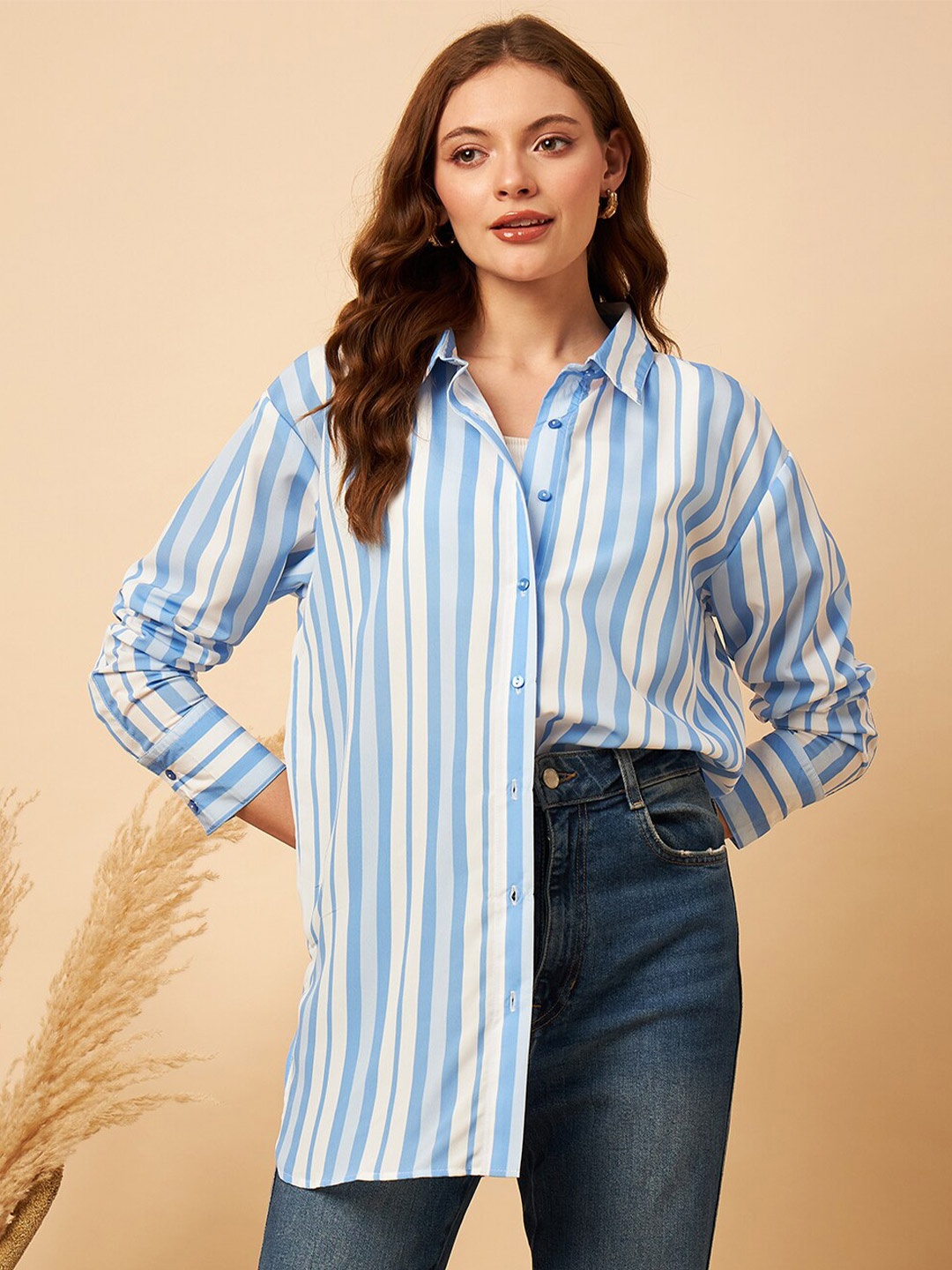 

MINT STREET Striped Classic Oversized Casual Shirt, Blue