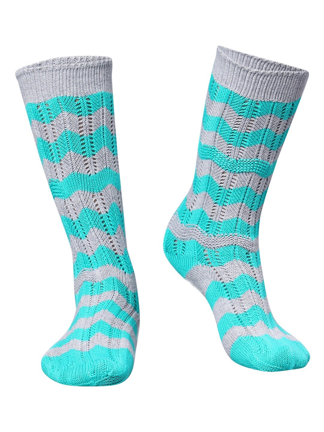 

Bharatasya Women Striped Cotton Calf-Length Socks, Turquoise blue