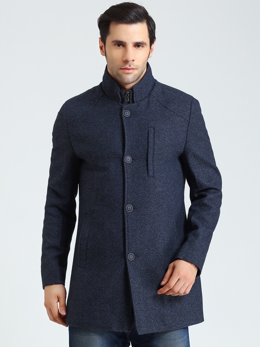 

LURE URBAN Single-Breasted Woollen Overcoat, Navy blue