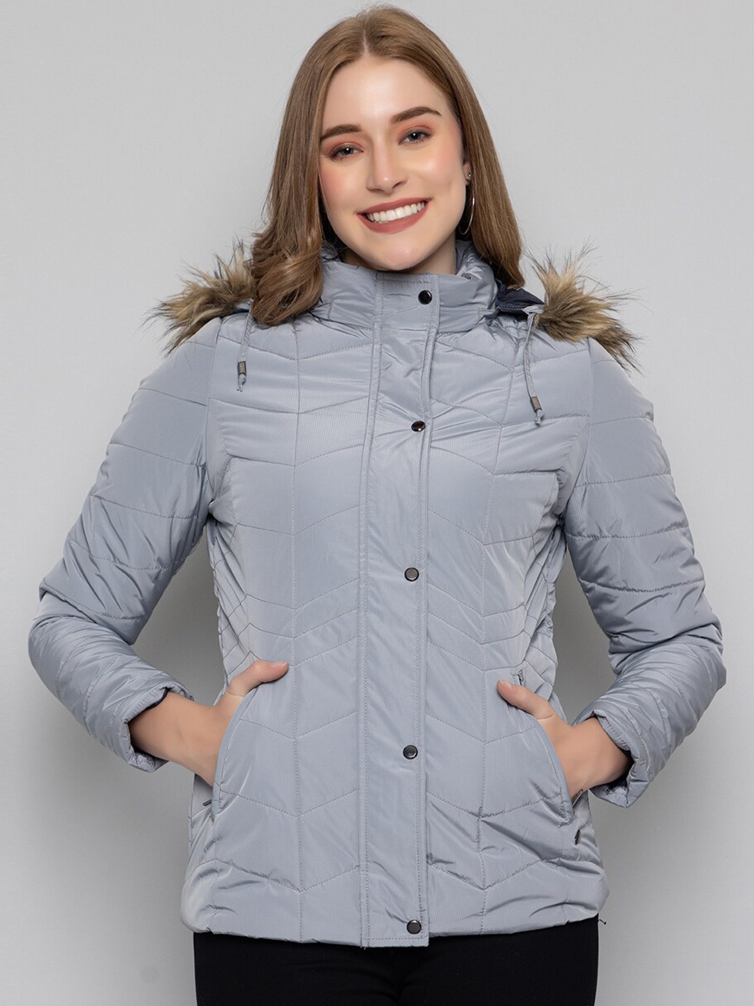 

LURE URBAN Hooded Faux Fur Trim Detail Parka Jacket, Grey