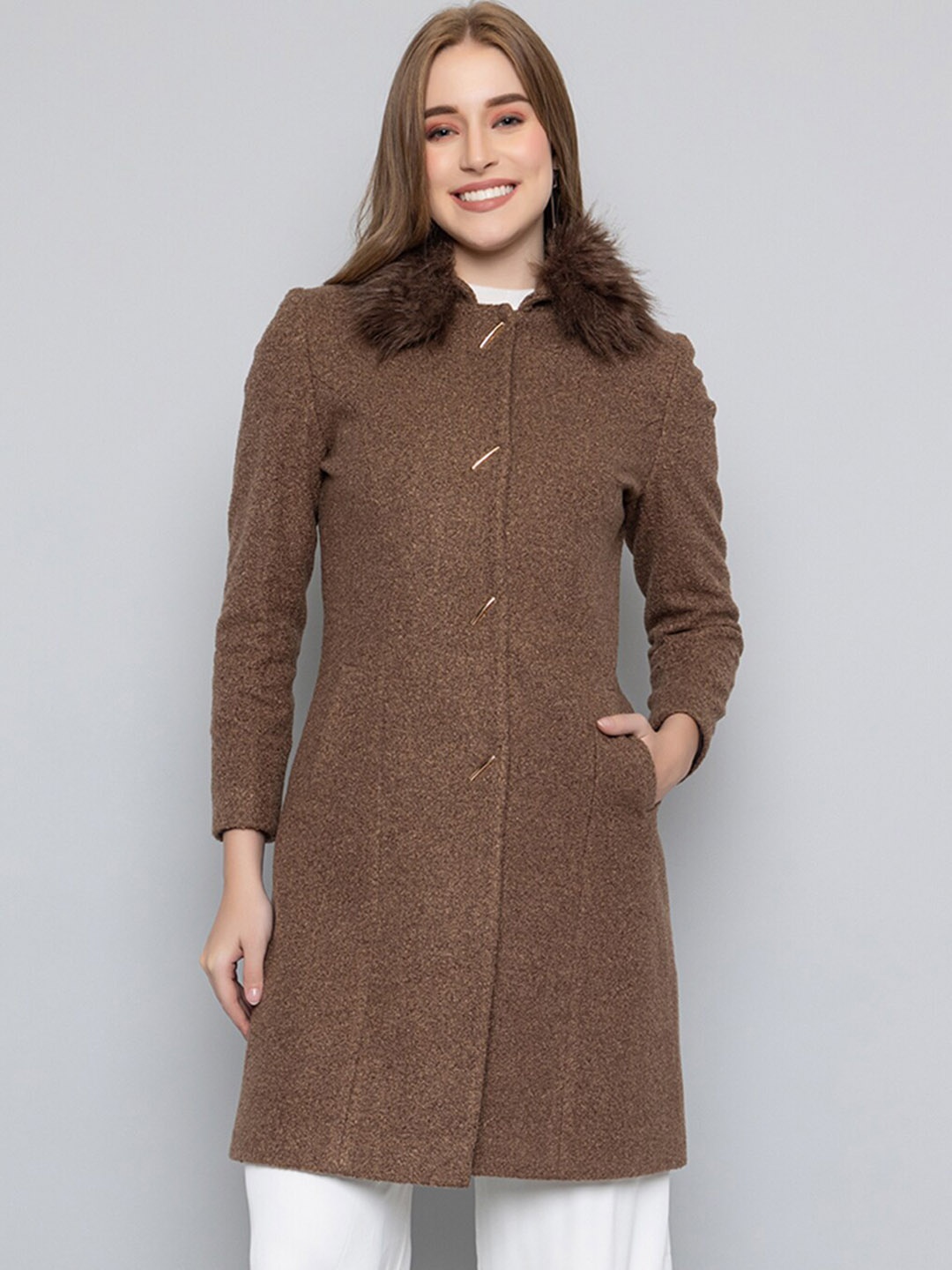 

LURE URBAN Single-Breasted Woollen Longline Overcoat, Brown