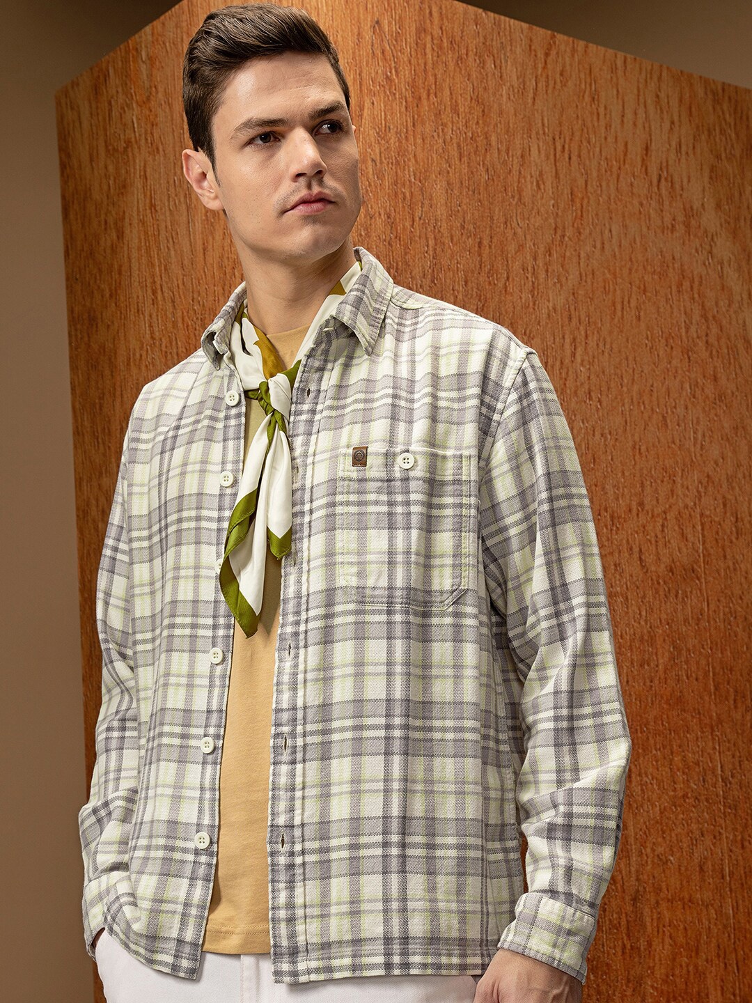 

LOCOMOTIVE Oversized Dobby Textured Utility Pocket Overshirt, Off white