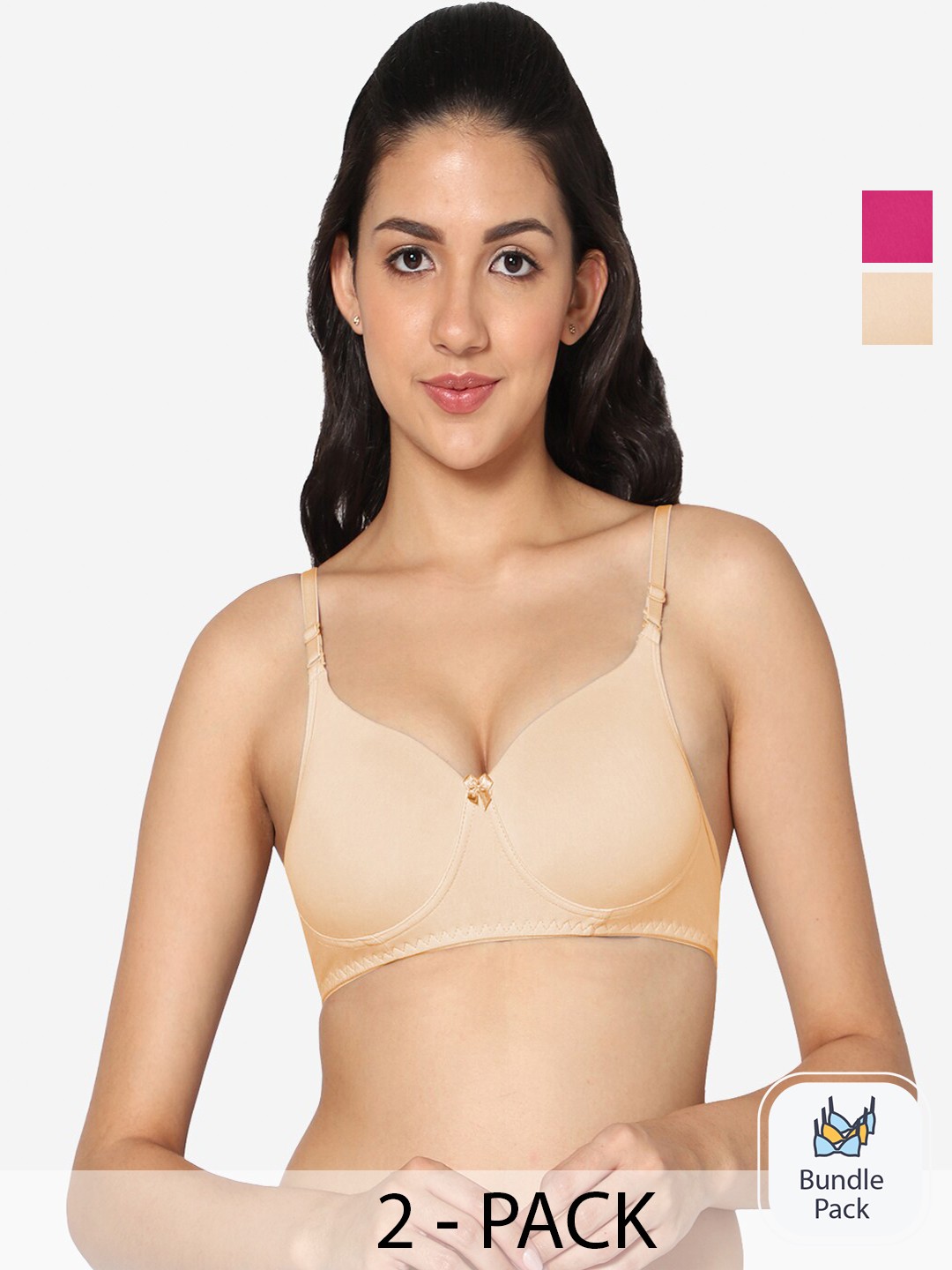 

In Care Pack Of 2 Seamless Full Coverage Heavily Padded All Day Comfort Lycra Push Up Bras, Nude
