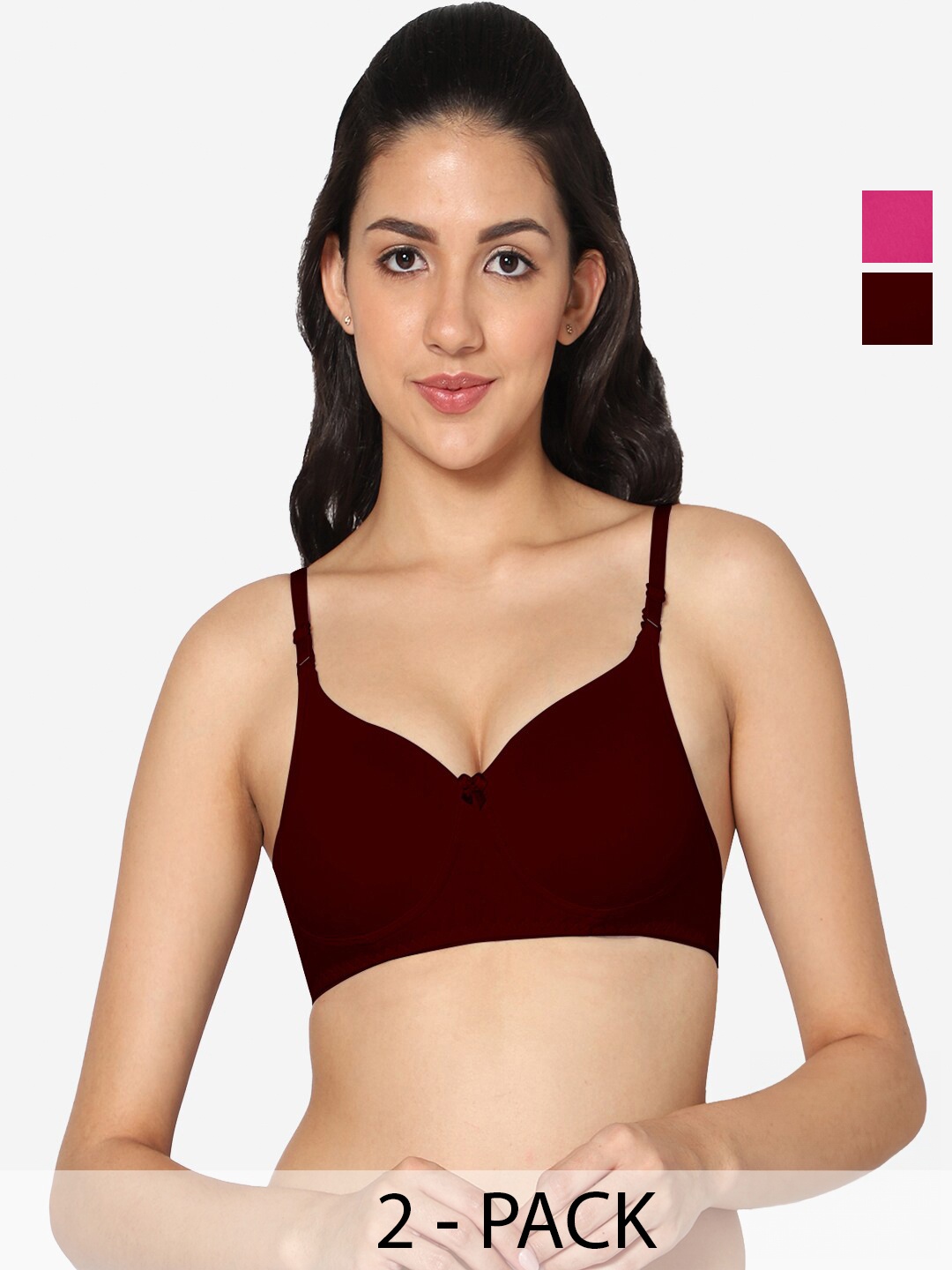 

In Care Pack Of 2 Full Coverage Pure Cotton Push-Up Bras With All Day Comfort, Maroon