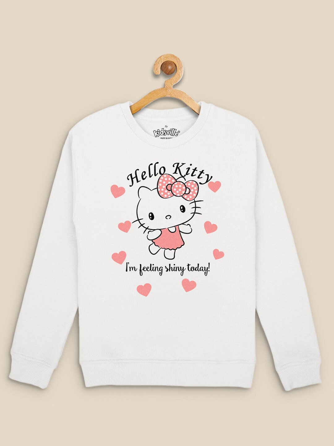 

Kids Ville Girls Hello Kitty Printed Round Neck Pullover, White