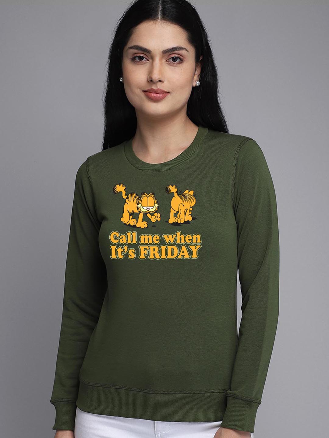 

Free Authority Garfield Printed Round Neck Sweatshirts, Olive