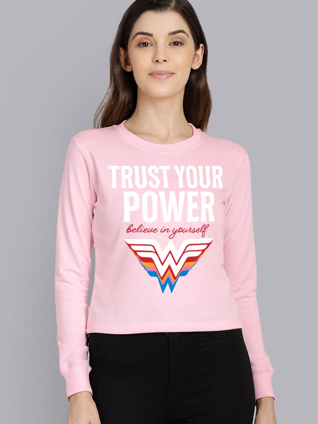 

Free Authority Wonder Woman Printed Round Neck Sweatshirts, Pink