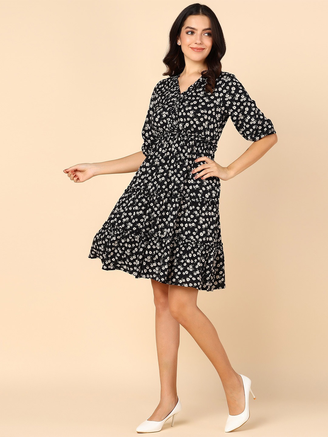 

Mast & Harbour Black & White Polka Dot Print Fit & Flare Dress