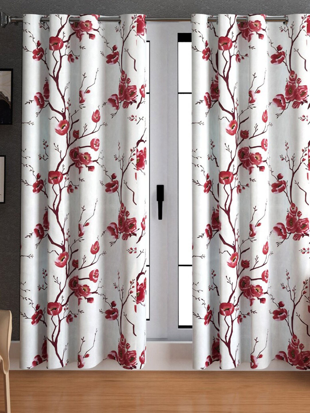 

Urban Magic White & Red Floral Long Door Curtain