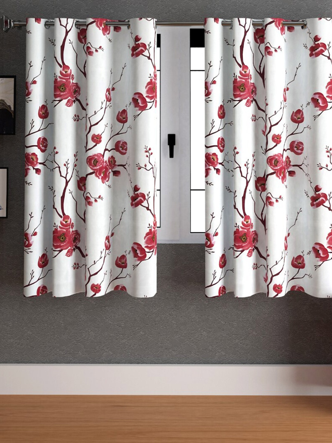 

Urban Magic White & Red Floral Window Curtain