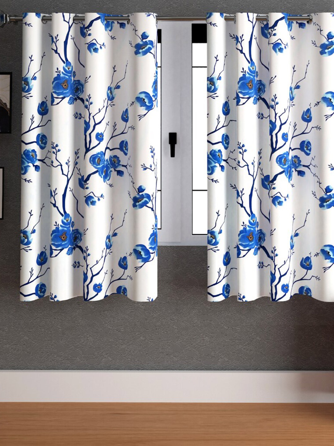 Urban Magic White & Blue Floral Window Curtain